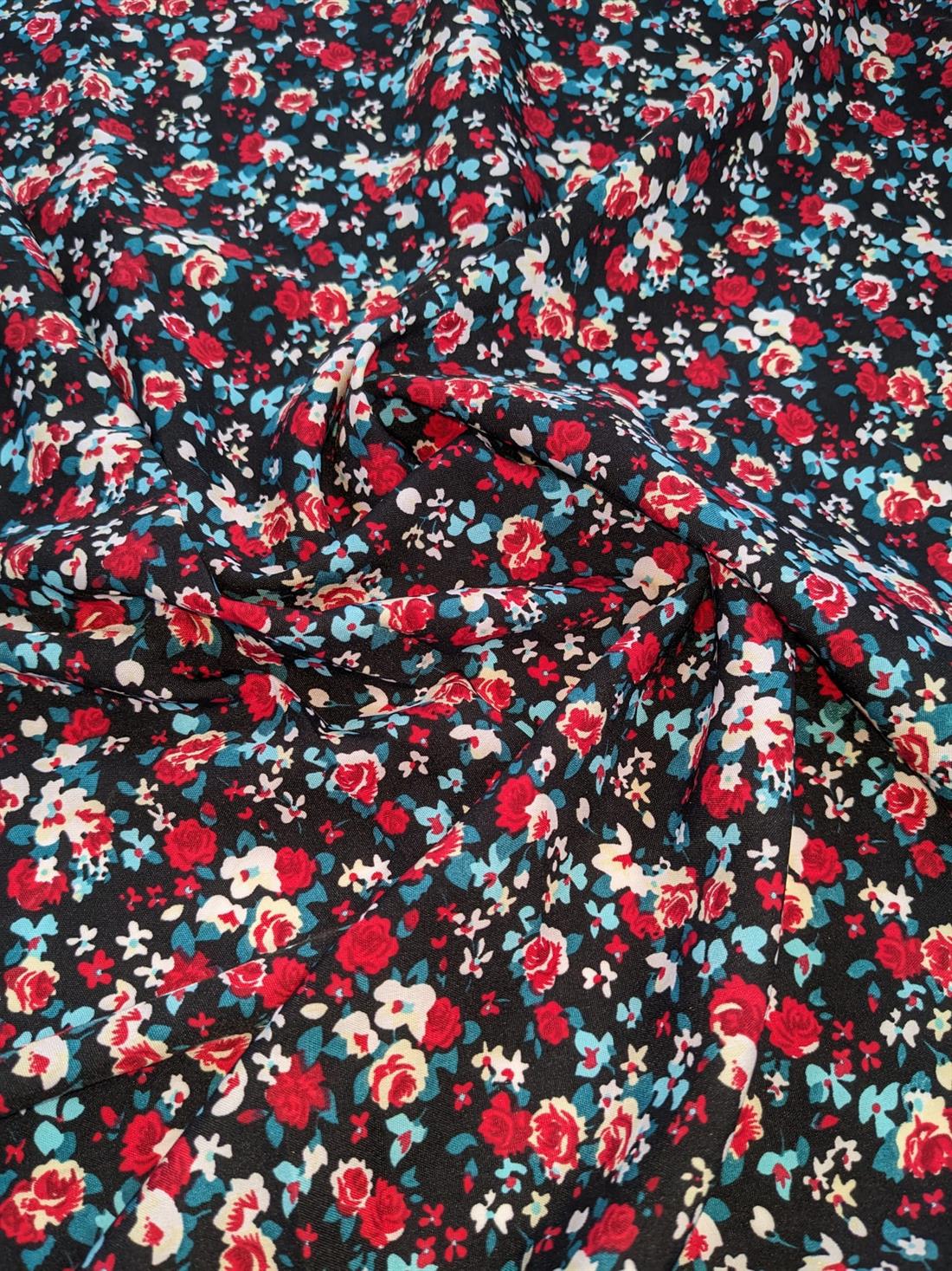 Black & RED Printed Crepe 2 Yards
