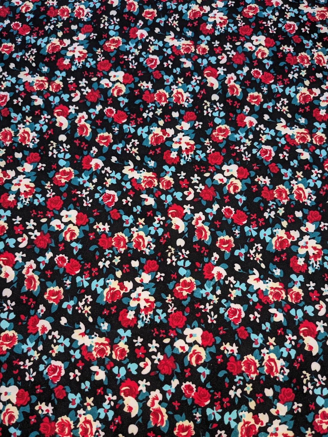 Black & RED Printed Crepe 2 Yards