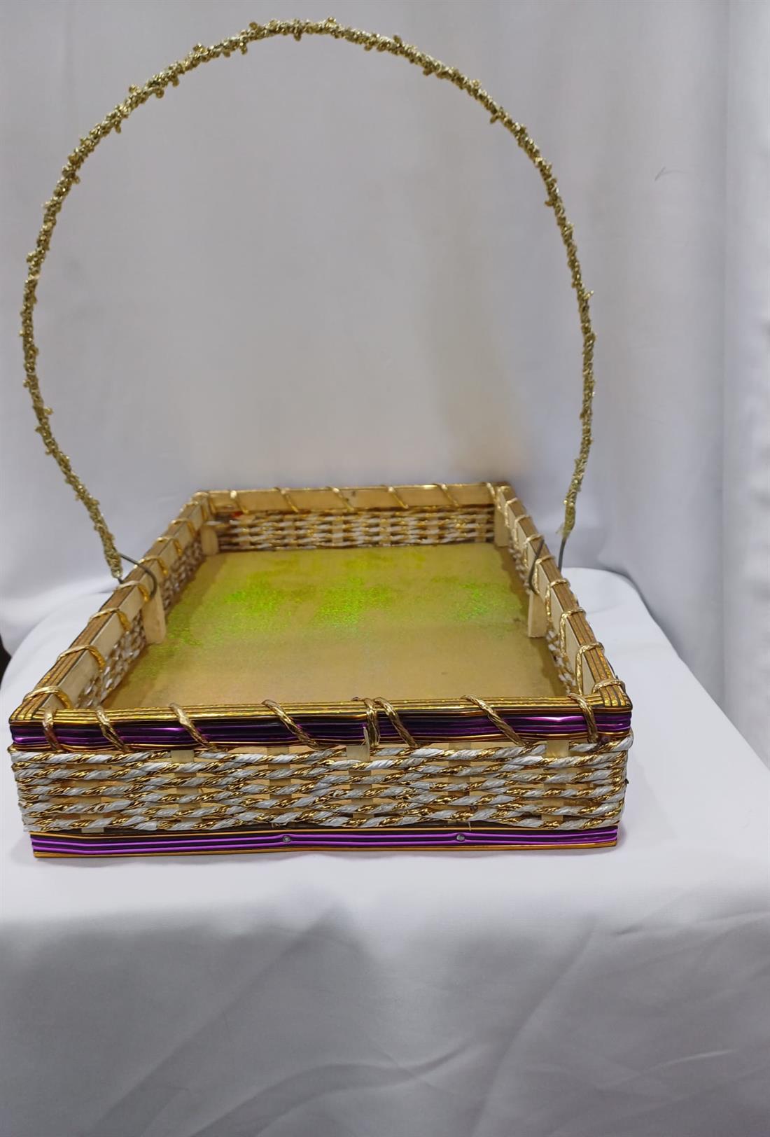 Cream & Purple Rectangle Basket
