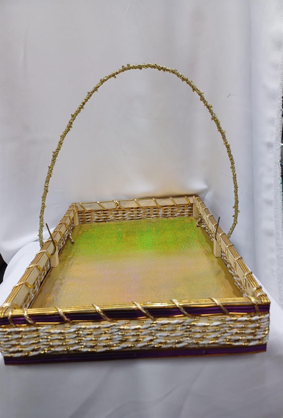 Cream & Purple Rectangle Basket