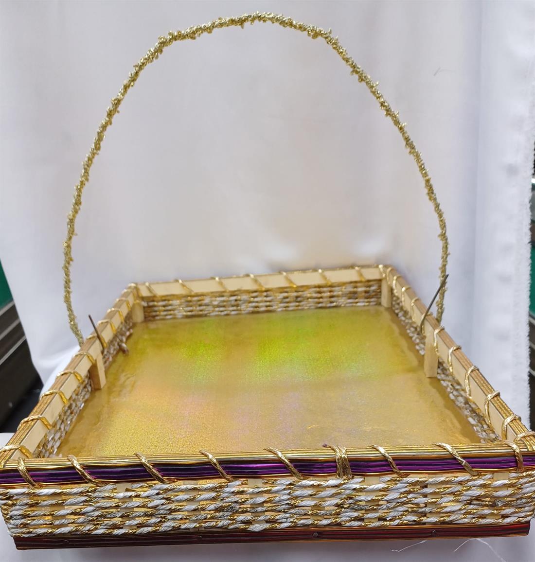 Cream & Purple Rectangle Basket