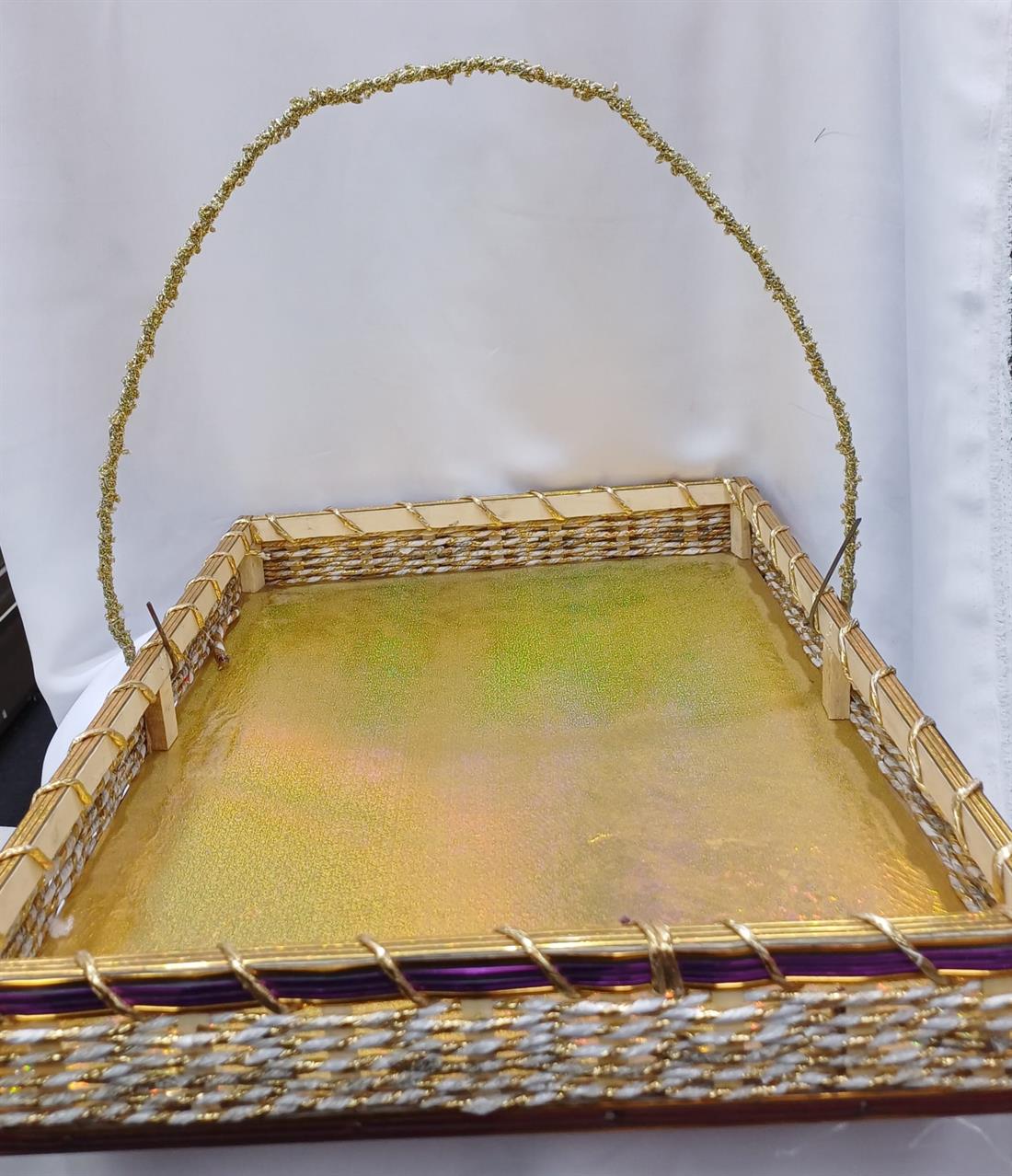 Cream & Purple Rectangle Basket