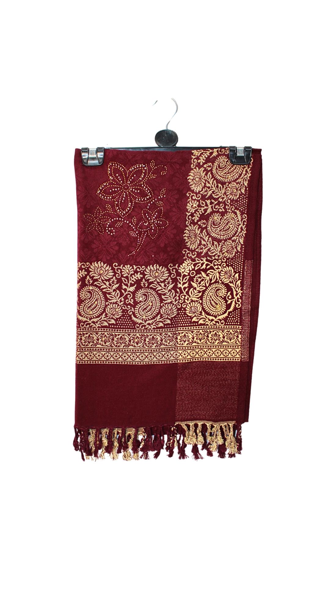 Maroon Embroidered Pashmimna Shawls