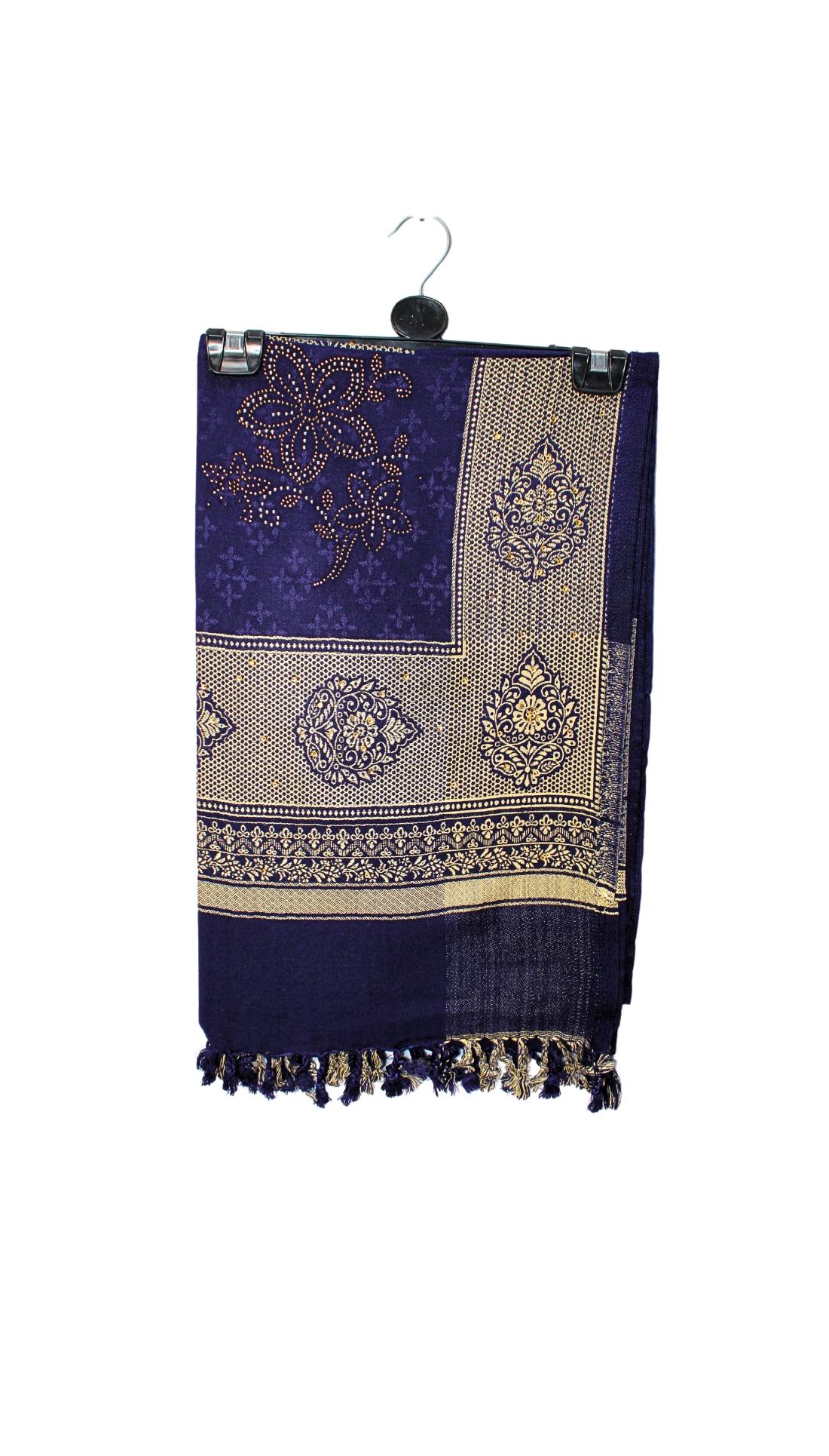 Navy Blue Embroidered Pashmina Shawl