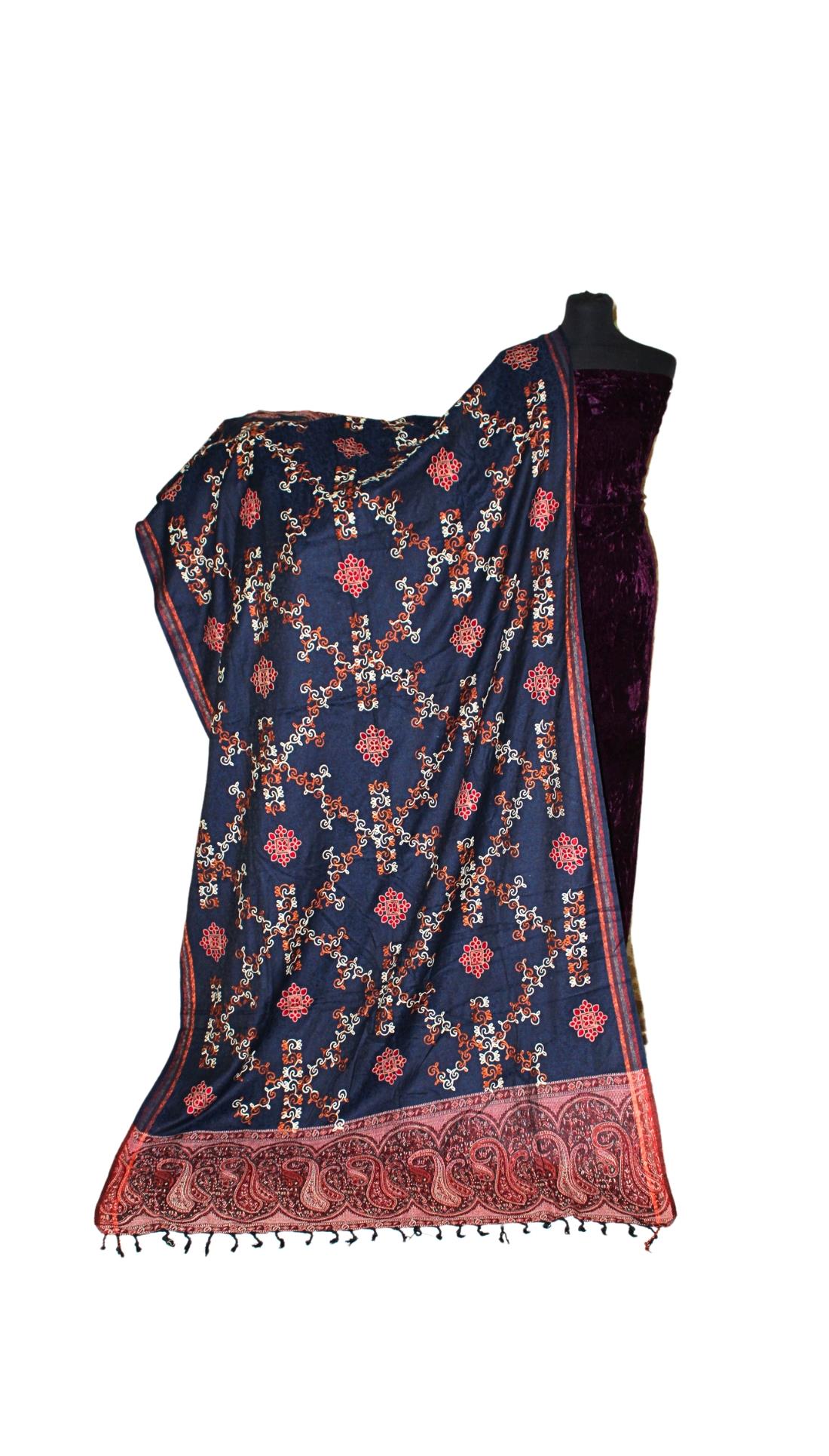Navy Embroidered Shawl Wrap for Women - Soft and Cozy