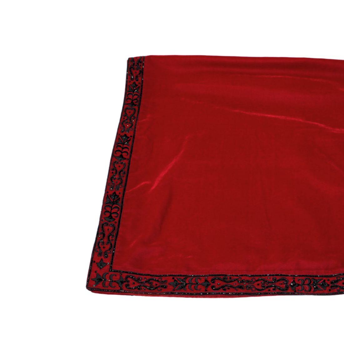 Maroon & Black Embroidered Velvet Mens Shawl