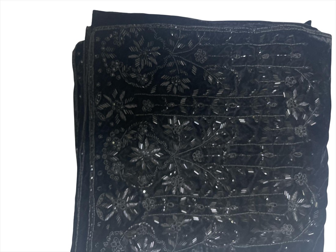 Black Stone Work Velvet Mens Shawl