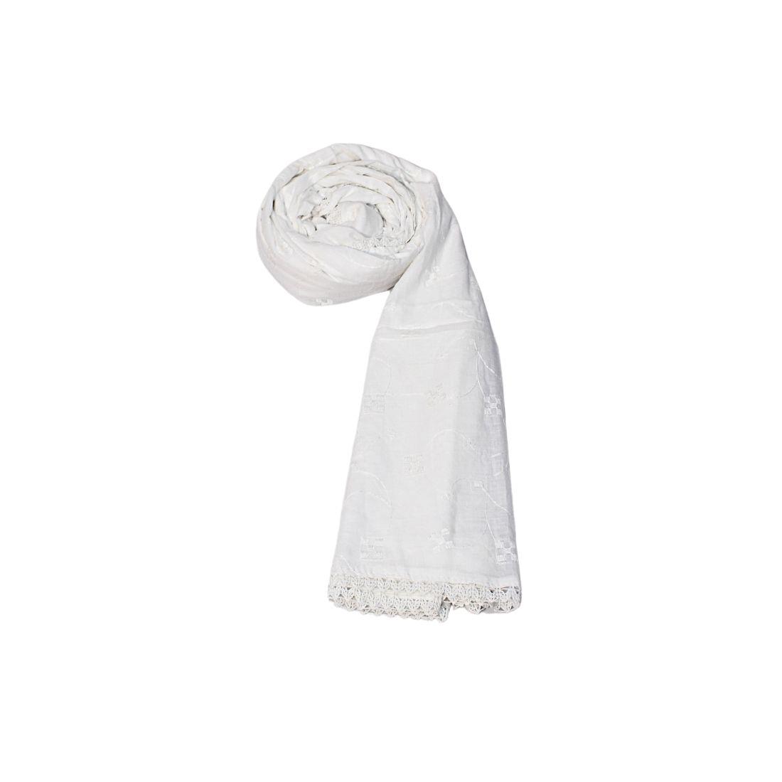 White Embroidered Chikankari Pure Cotton Dupatta