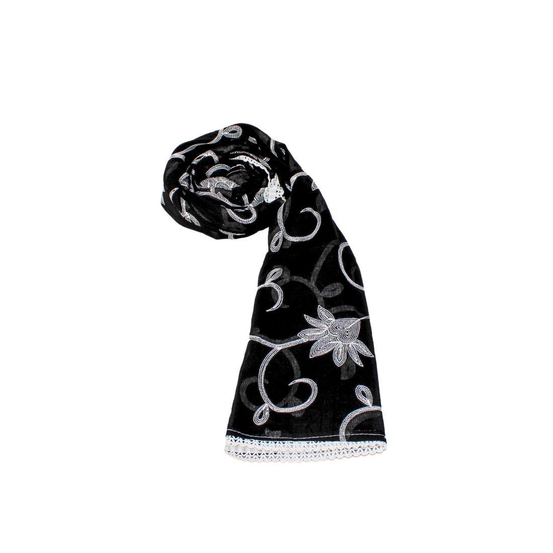 Black Embroidered Chikankari Pure Cotton Dupatta