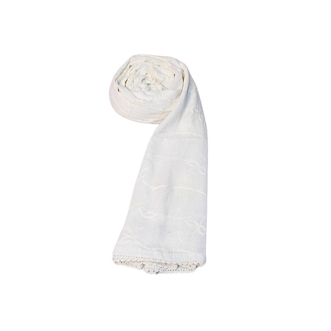 White Embroidered Chikankari Pure Cotton Dupatta