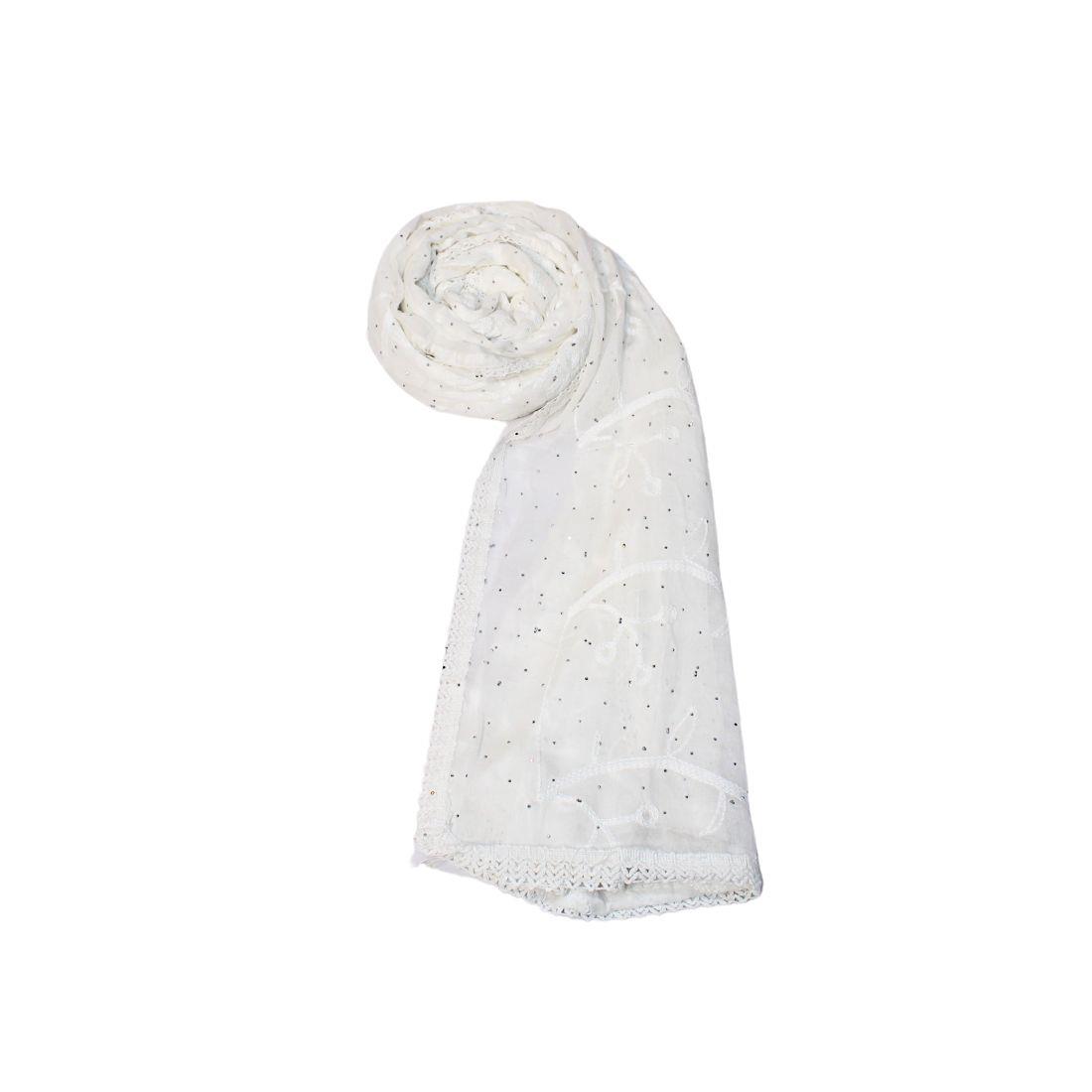 White Embroidered Chikankari Pure Cotton Dupatta