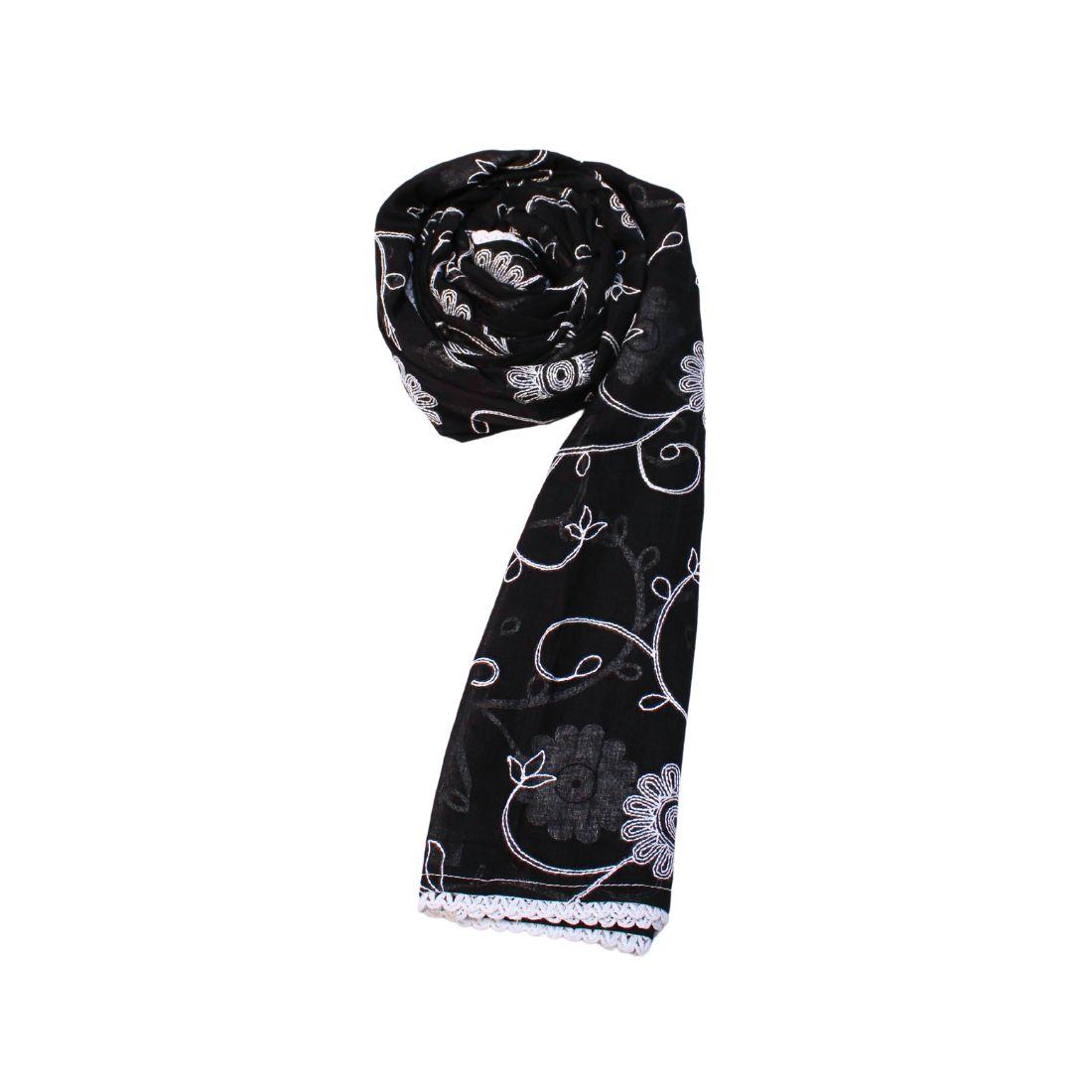 Black Embroidered Chikankari Pure Cotton Dupatta