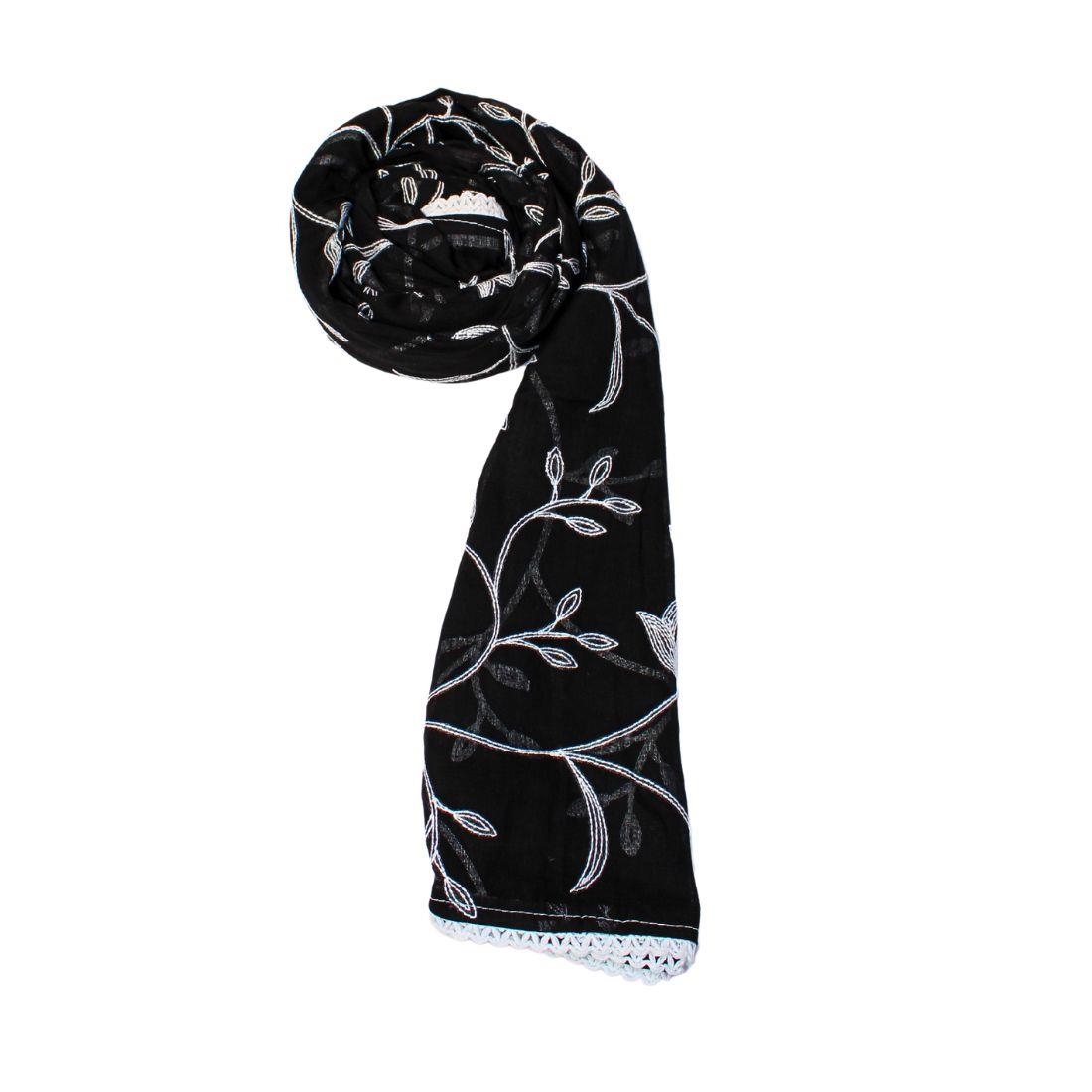 Black Embroidered Chikankari Pure Cotton Dupatta.