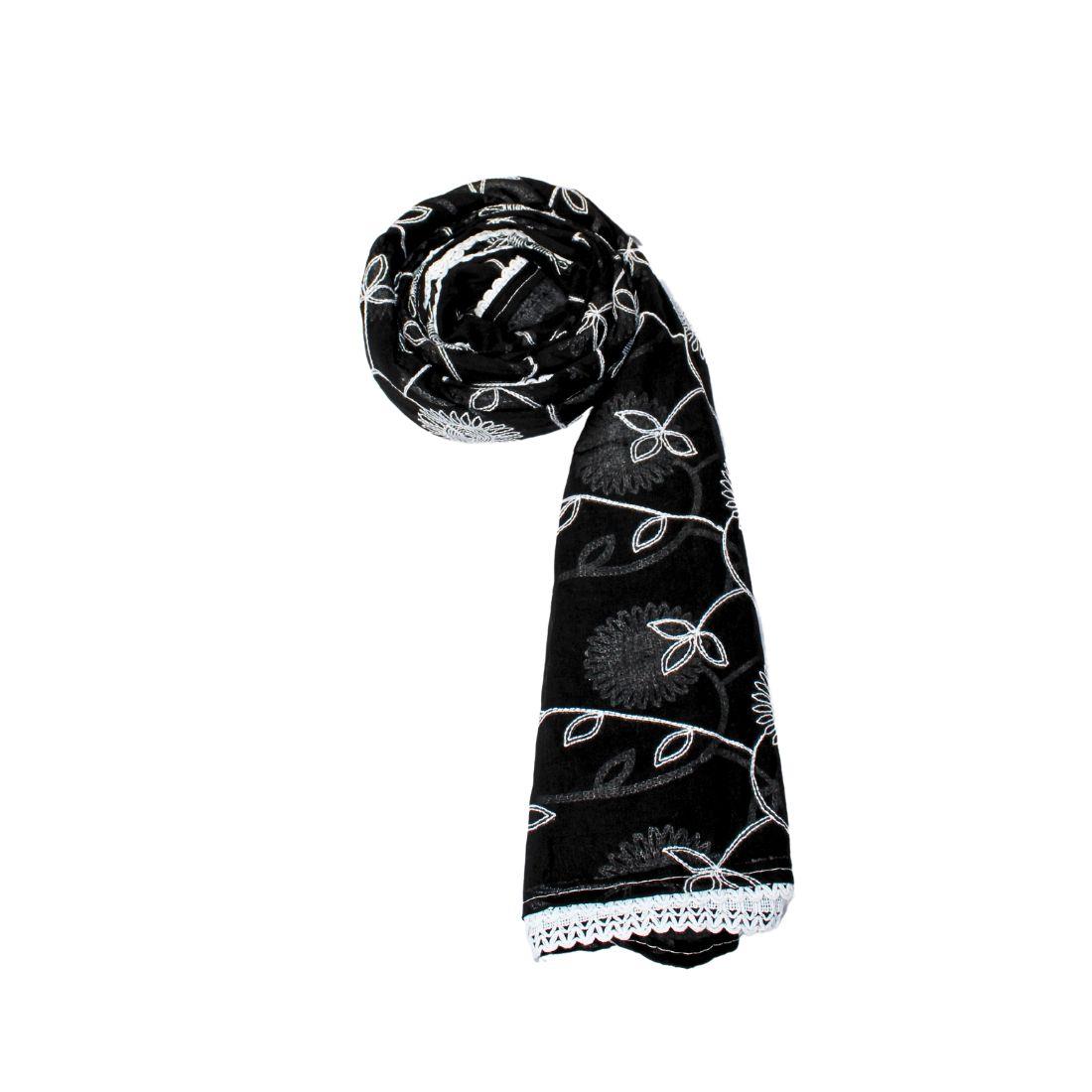 Black Embroidered Chikankari Pure Cotton Dupatta