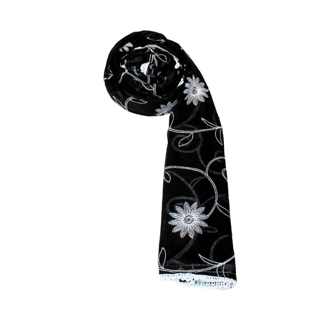 Black Embroidered Chikankari Pure Cotton Dupatta