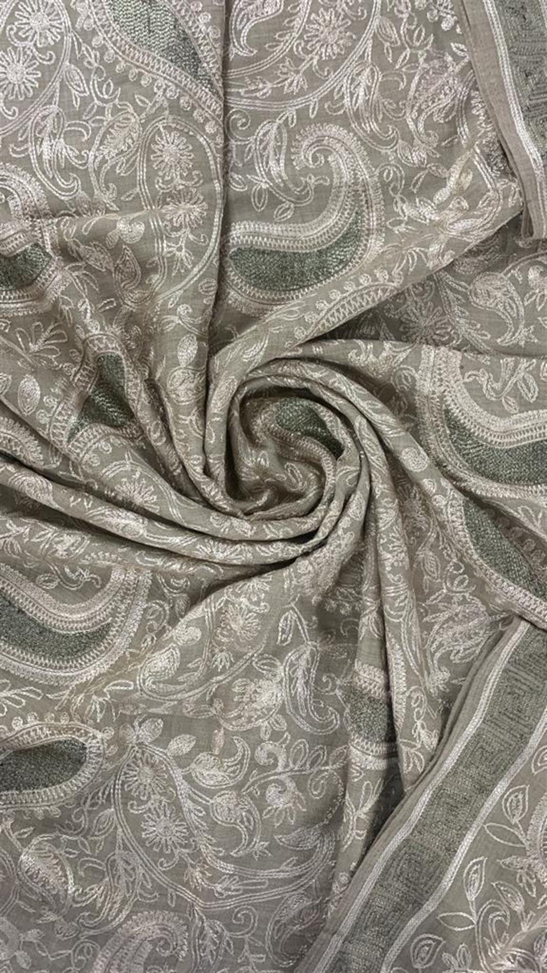 Beige & Gold Organza Embroidered Shawls
