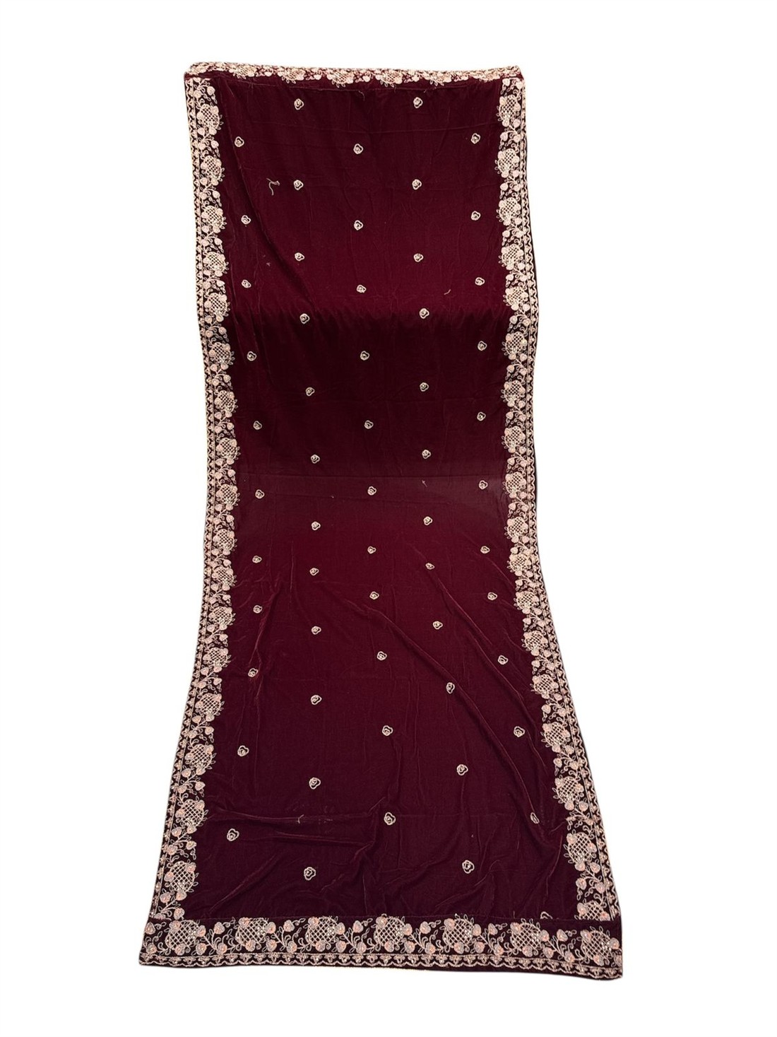 Maroon Embroidered Velvet Shawl for Ladies