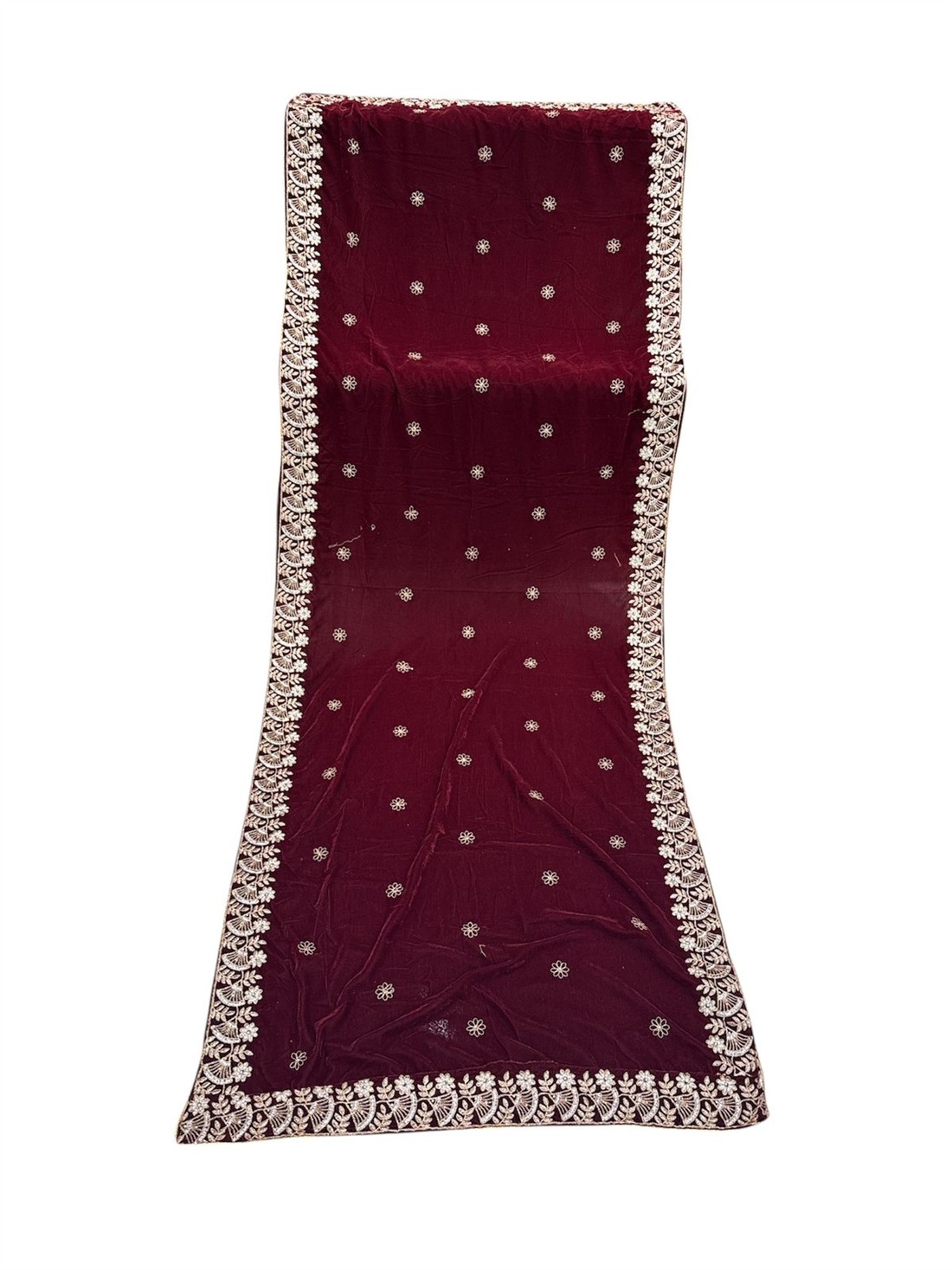 Maroon Embroidered Velvet Shawl for Ladies