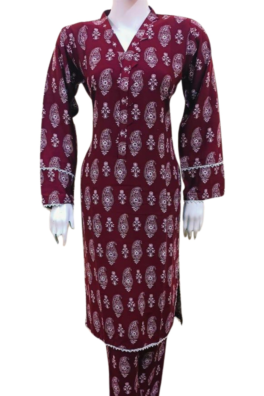 Maroon 2 Piece Pakistani Summer Linen Salwar & Kameez Set