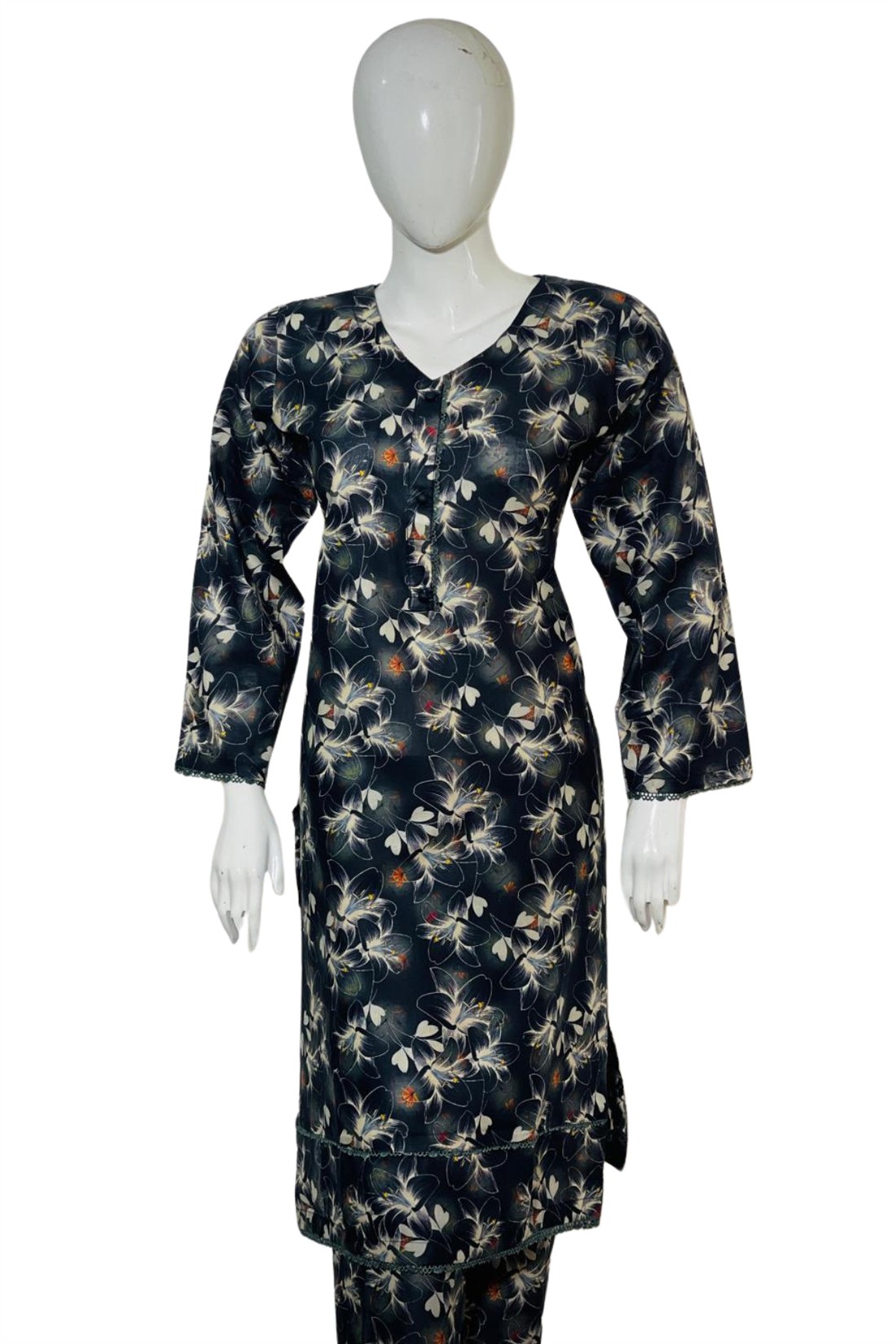 Black 2 Piece Pakistani Summer Cotton Lawn Salwar & Kameez Set