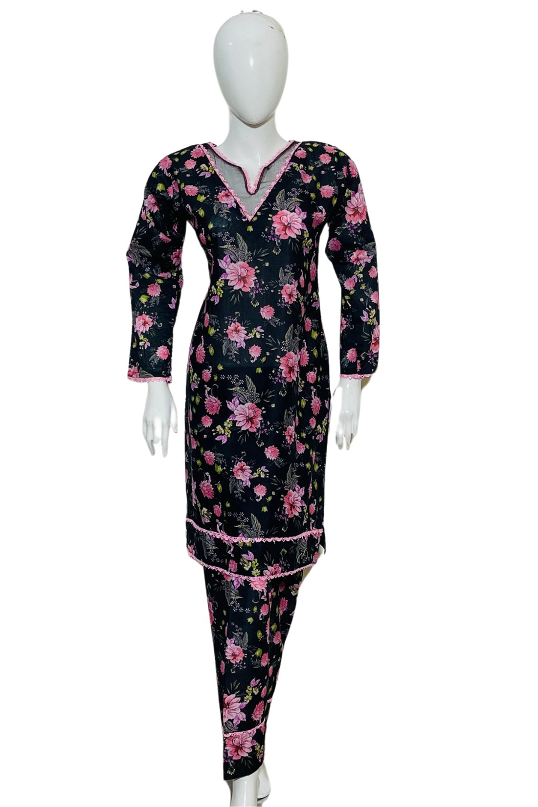 Black 2 Piece Pakistani Summer Cotton Lawn Salwar & Kameez Set