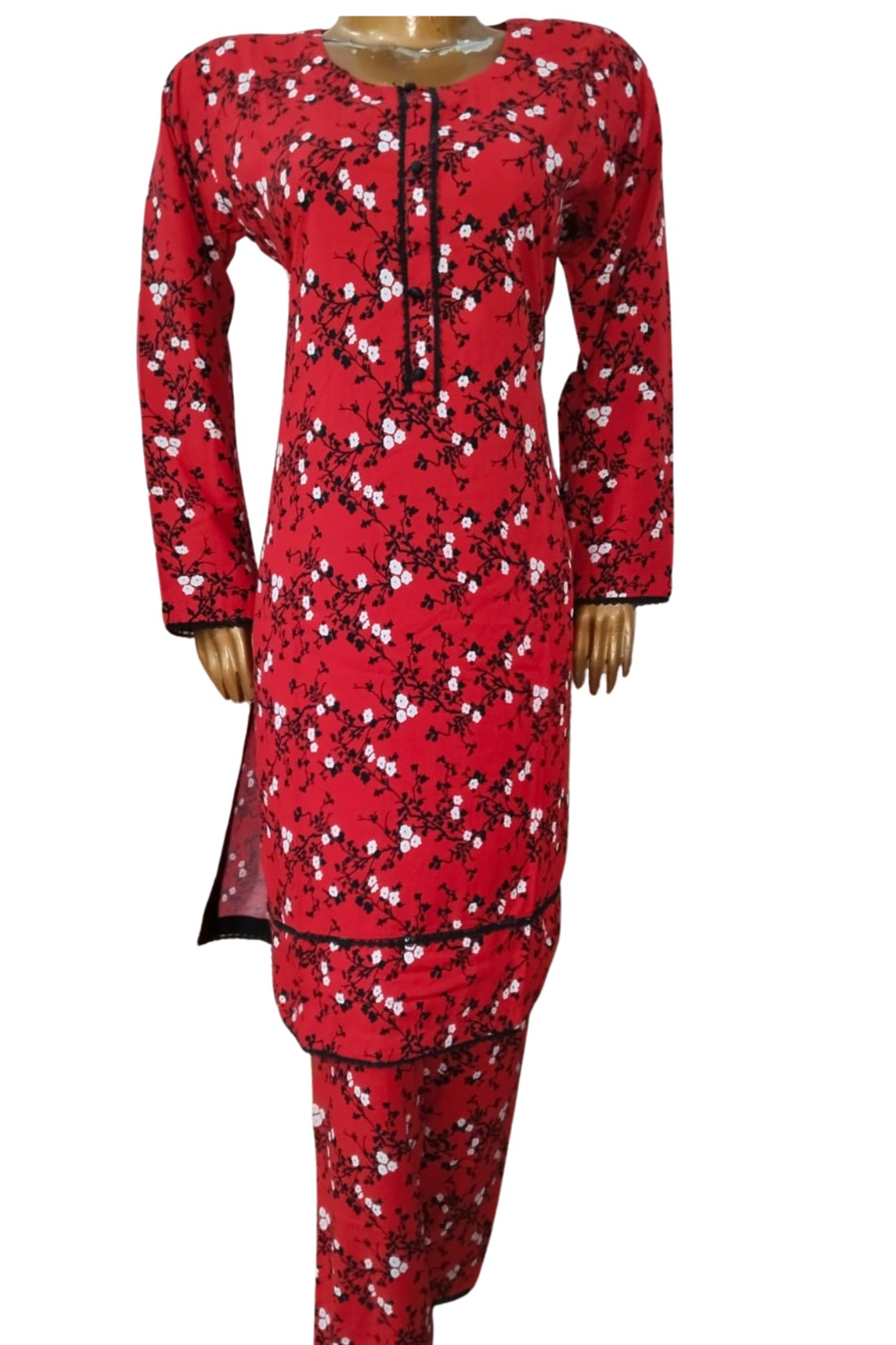 Red 2 Piece Pakistani Summer Linen Salwar & Kameez Set