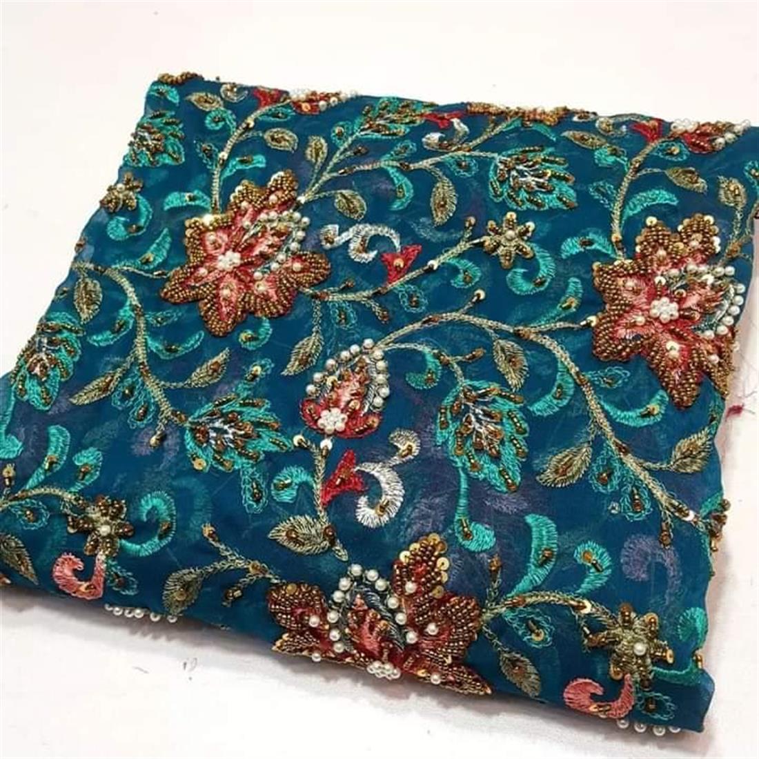 Teal Emb Chiffon Suit