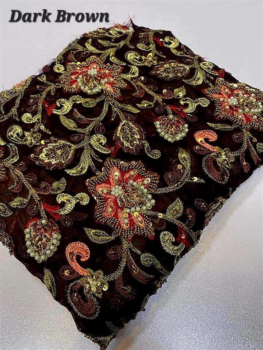 Dark Brown Emb Chiffon