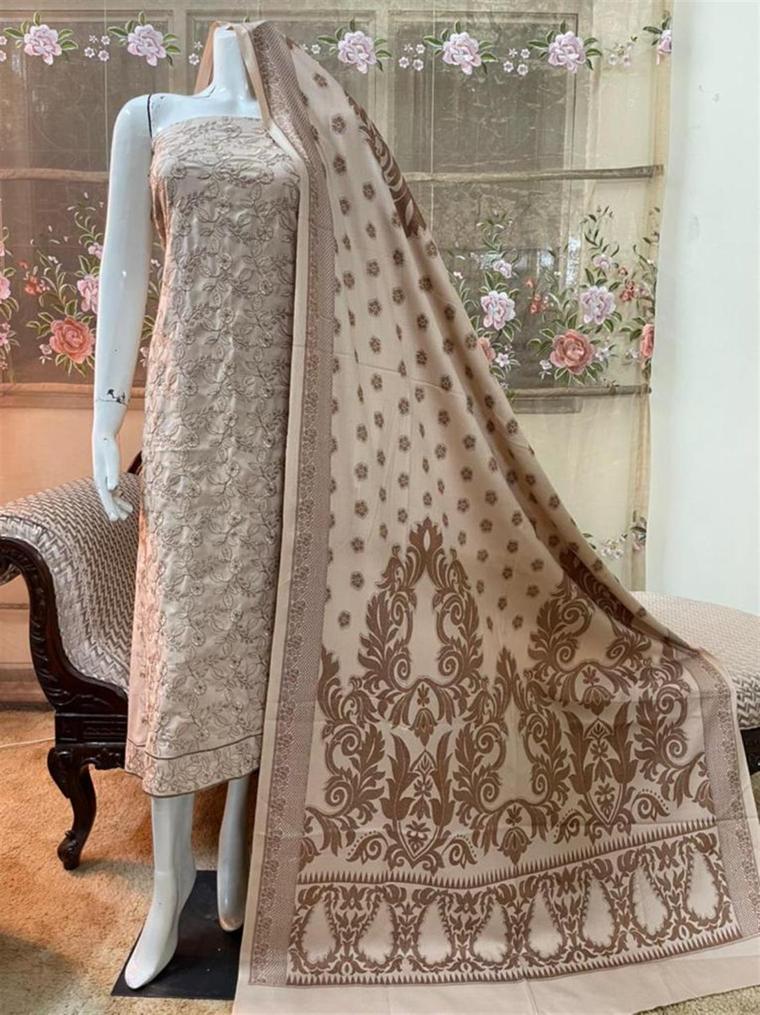 Peach Linen Unstitched Suit