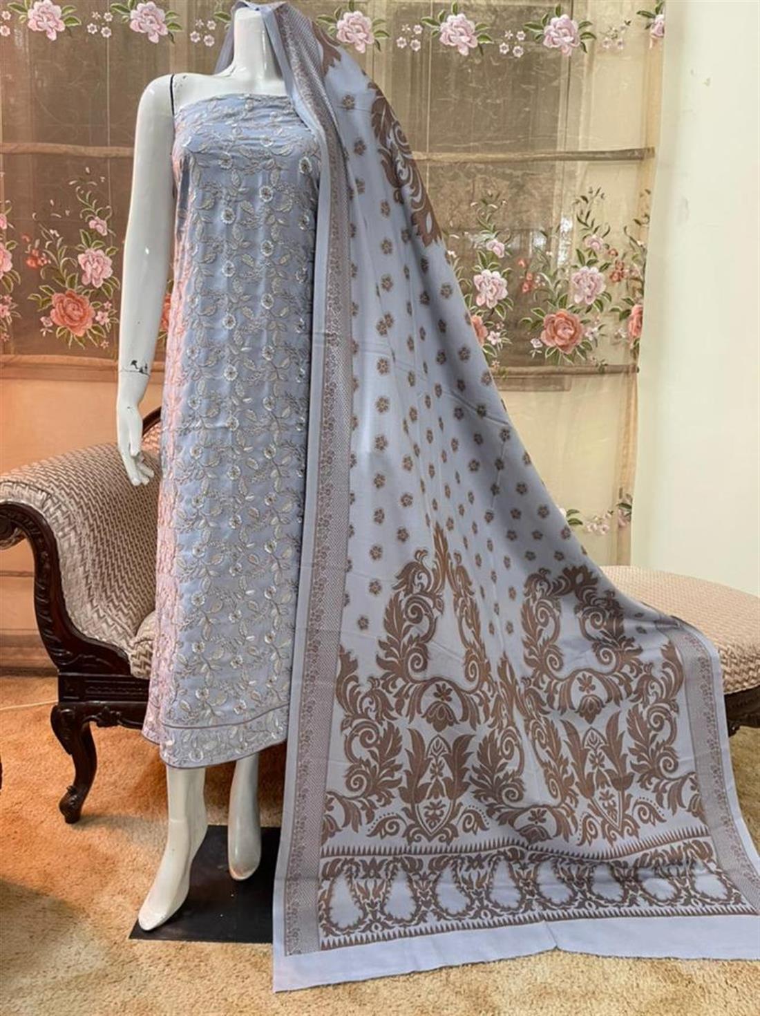 Sky Blue Linen Unstitched Suit