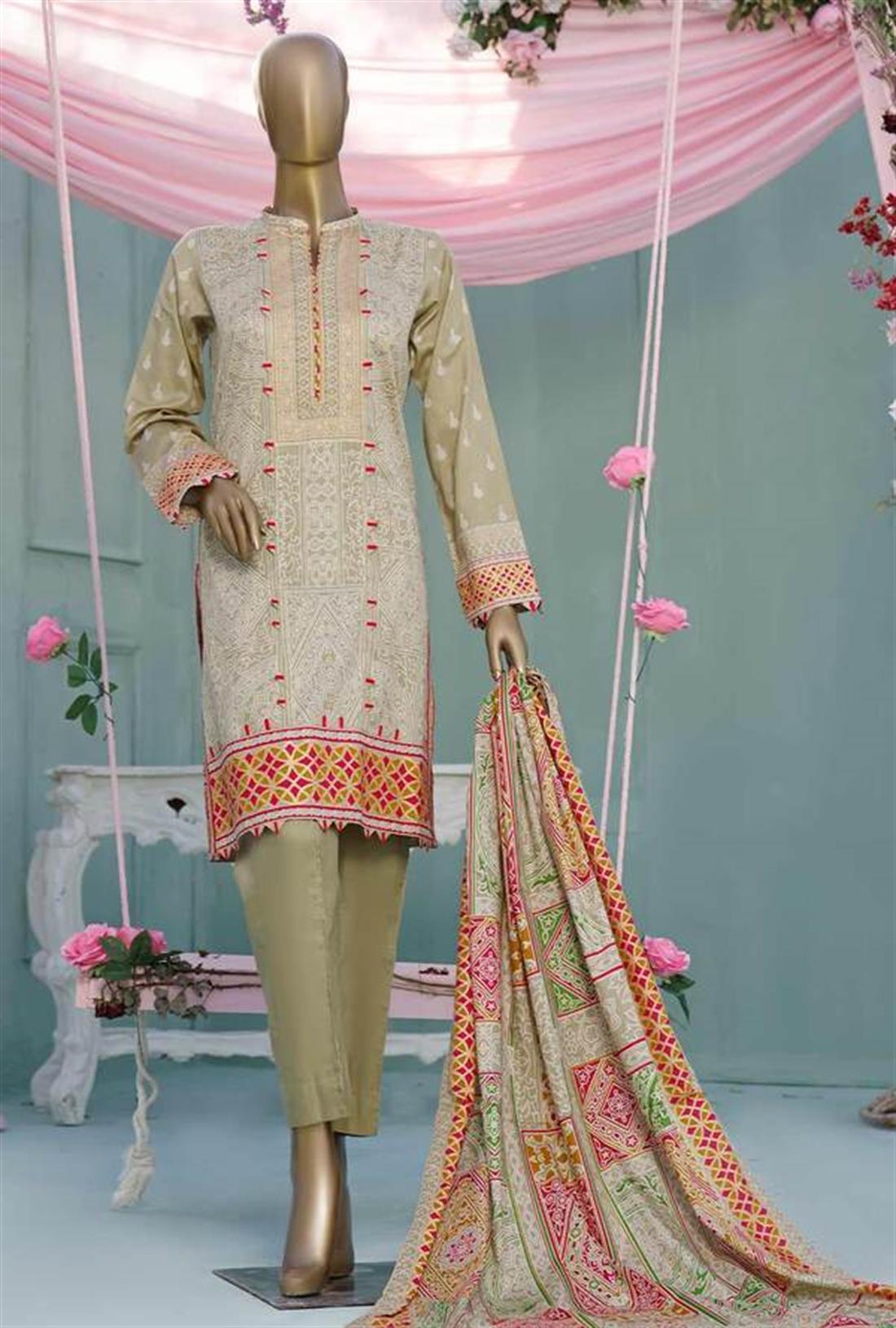 Light Olive Printed Lawn Unstitched Suits