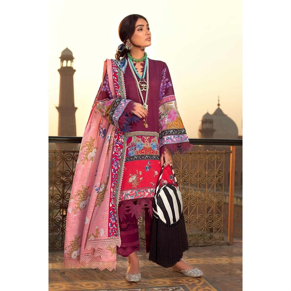 Pink & Plum Digital Print Khaddar Sana Safinaz 2 Piece Unstitched Suit