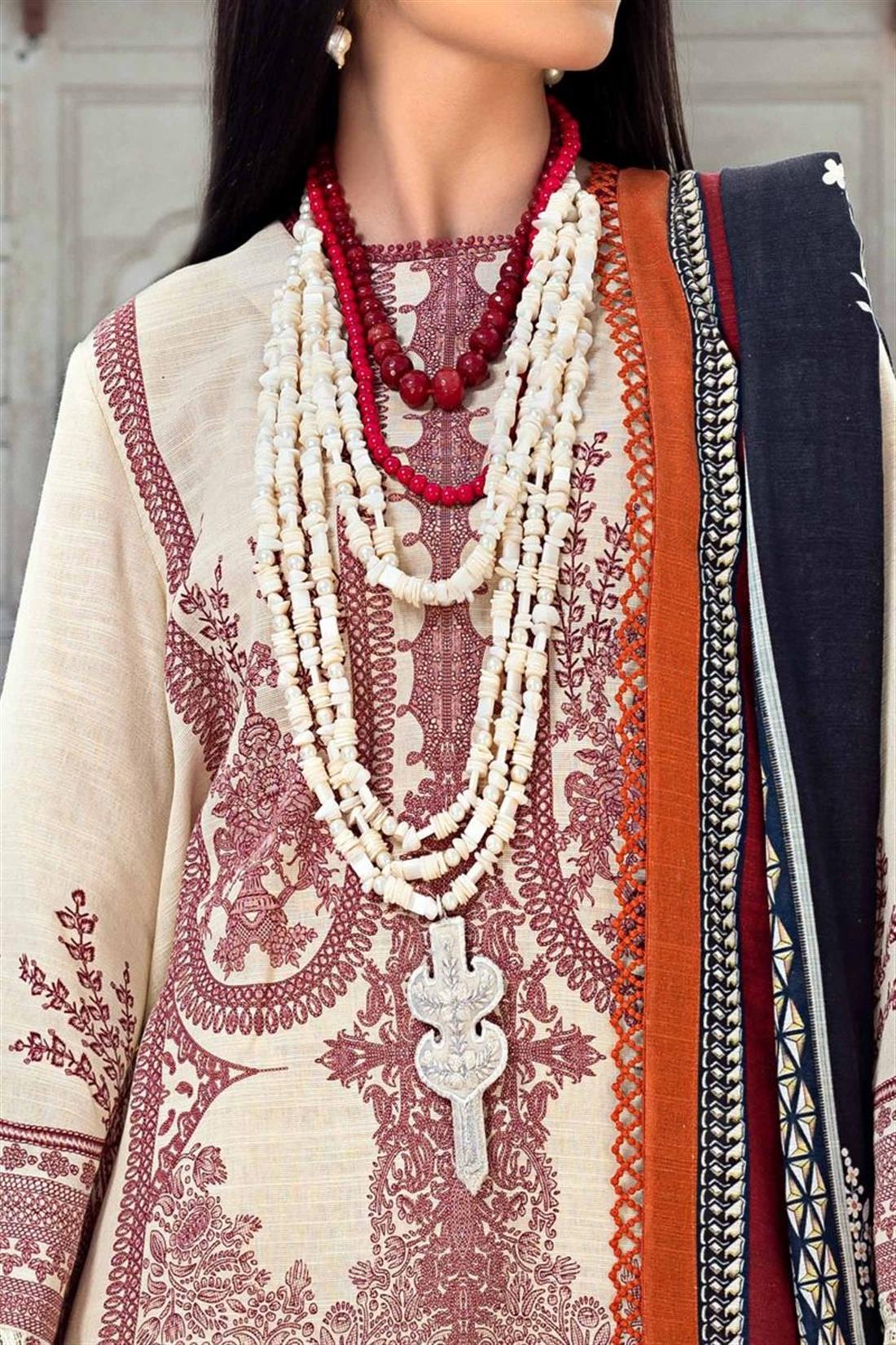 Cream Embroidered Organza Unstitched Suits