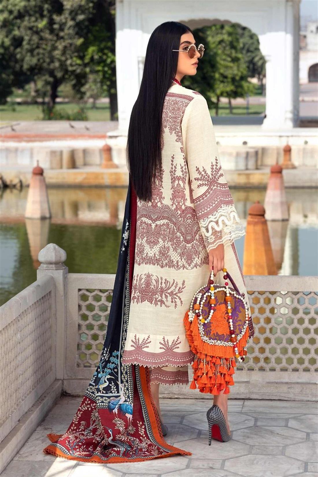 Cream Embroidered Organza Unstitched Suits