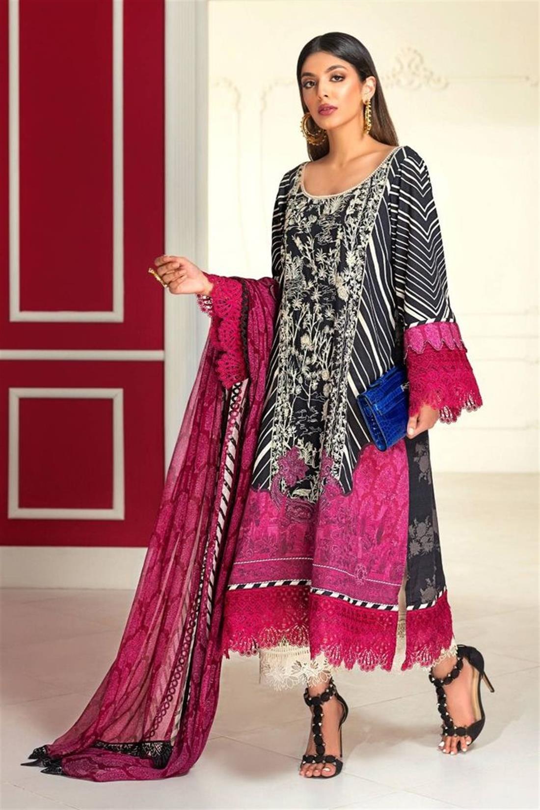 Black Embroidered Chiffon Unstitched Suits