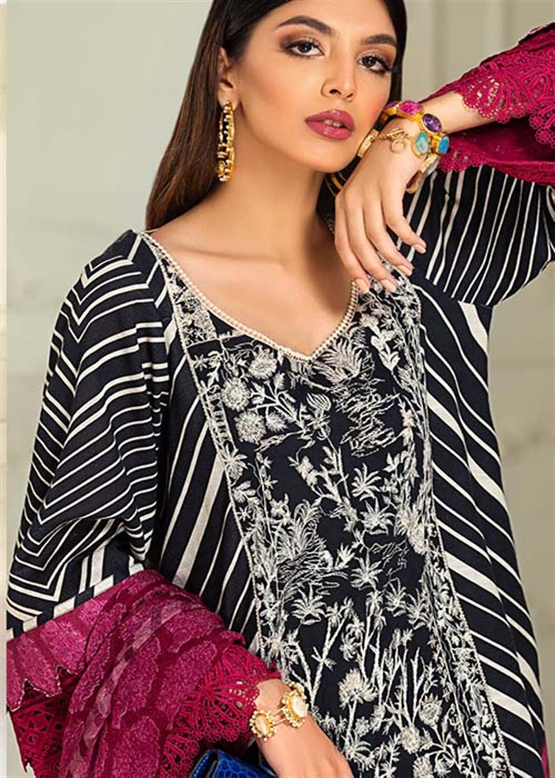 Black Embroidered Chiffon Unstitched Suits