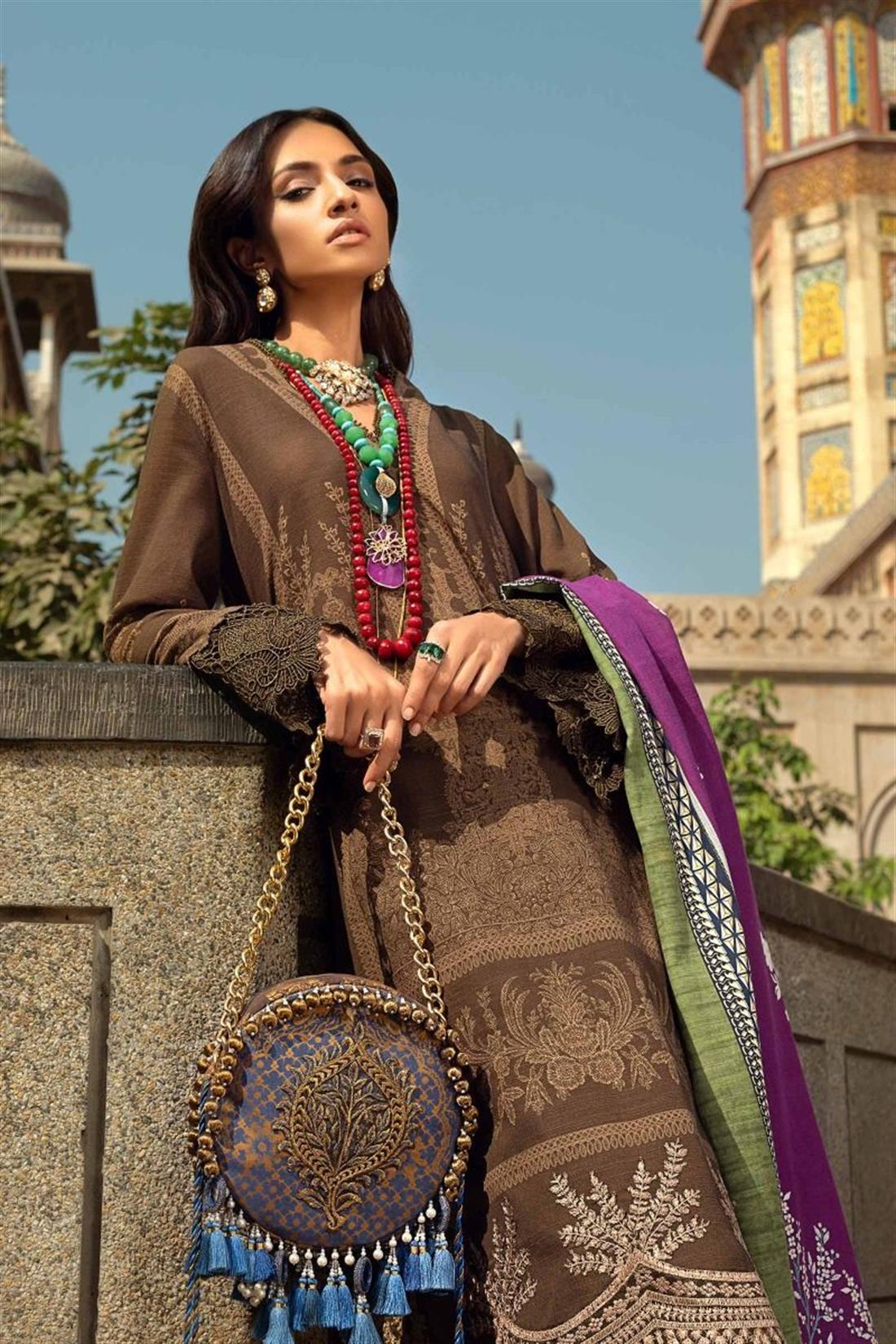 Green Embroidered Organza Sana Safinaz 2 Piece Unstitched Suit