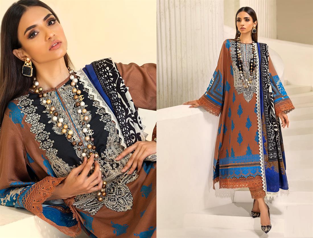 Brown & Black Embroidered Lawn Unstitched Suits