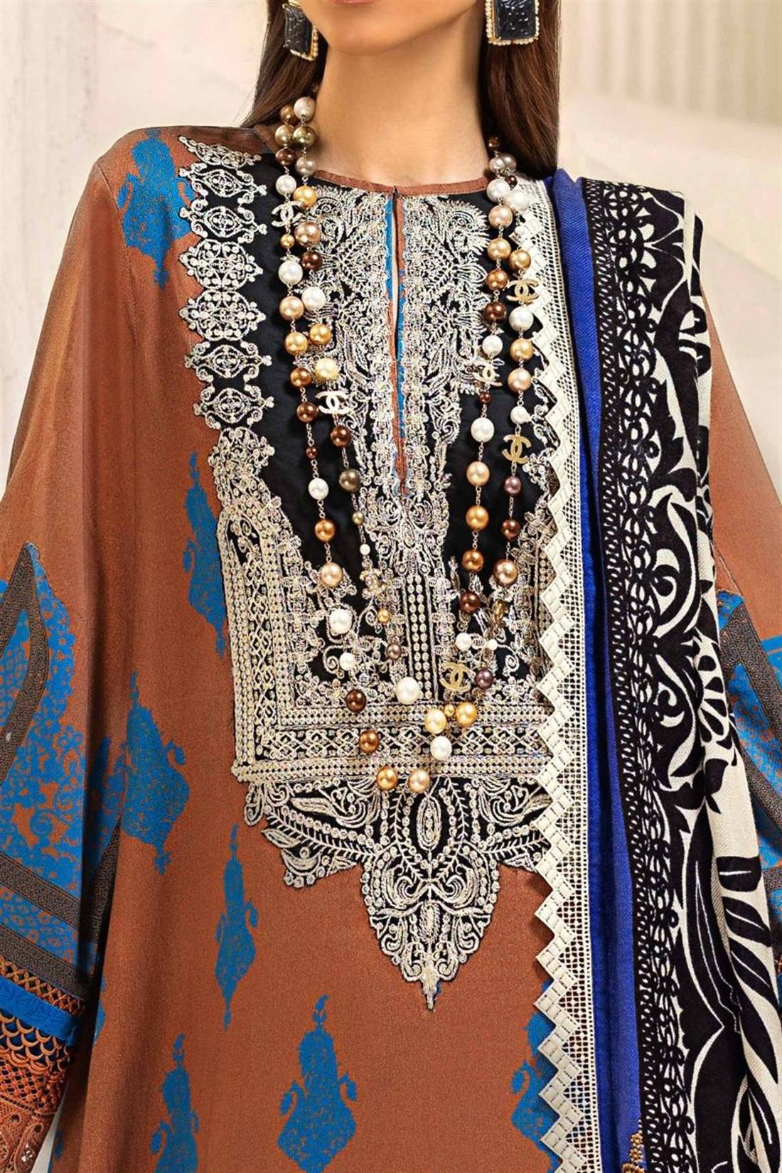Brown & Black Embroidered Lawn Unstitched Suits