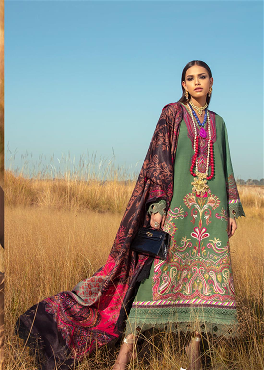 Green & Multicolour Embroidered Lawn Unstitched Suits