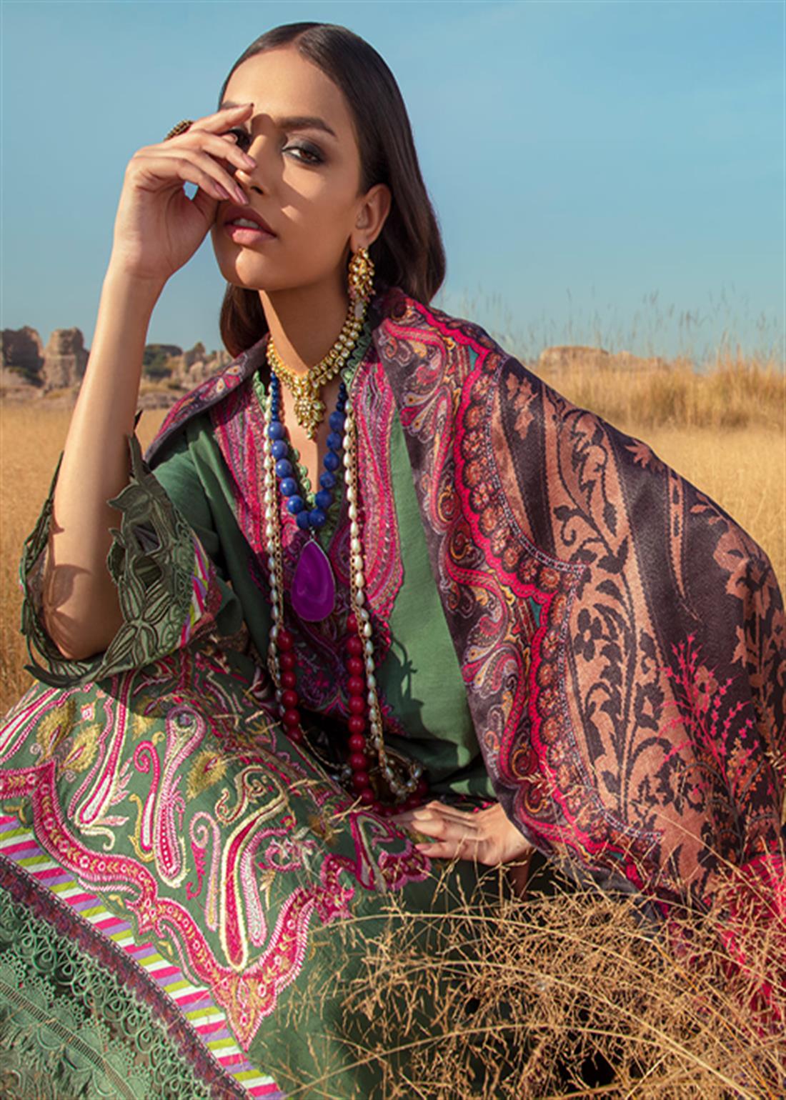 Green & Multicolour Embroidered Lawn Unstitched Suits