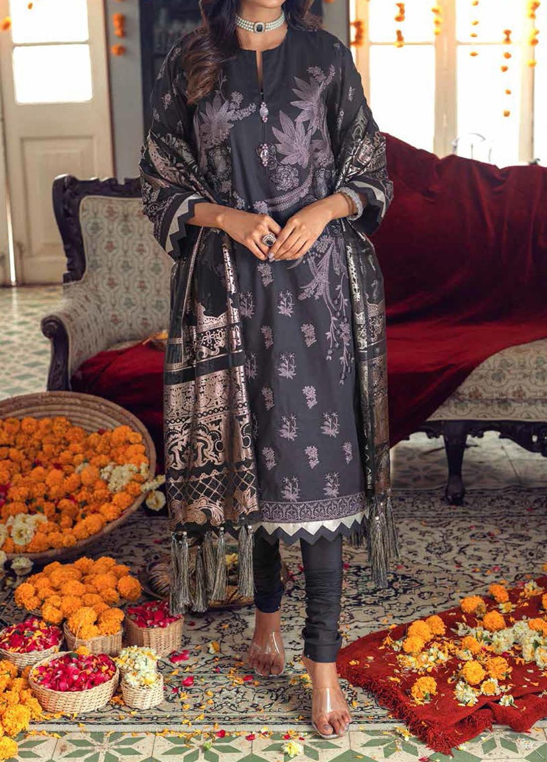 Black Organza Embroidered SALITEX 3 Piece Unstitched Suit