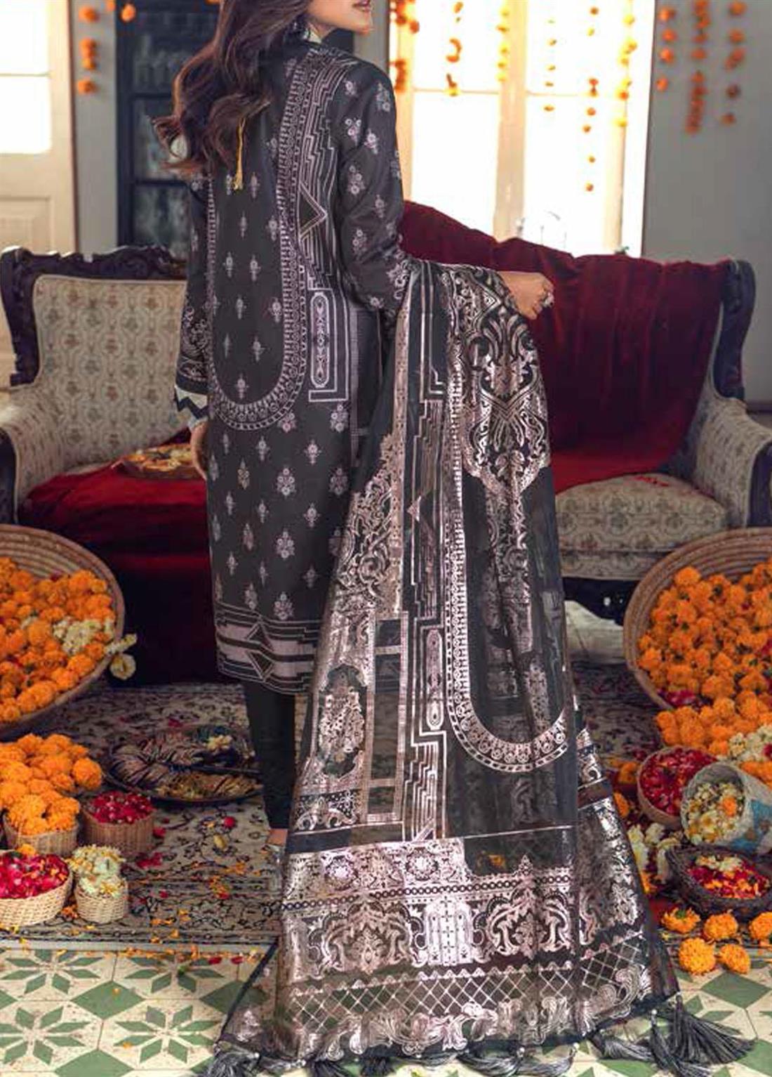 Black Organza Embroidered SALITEX 3 Piece Unstitched Suit