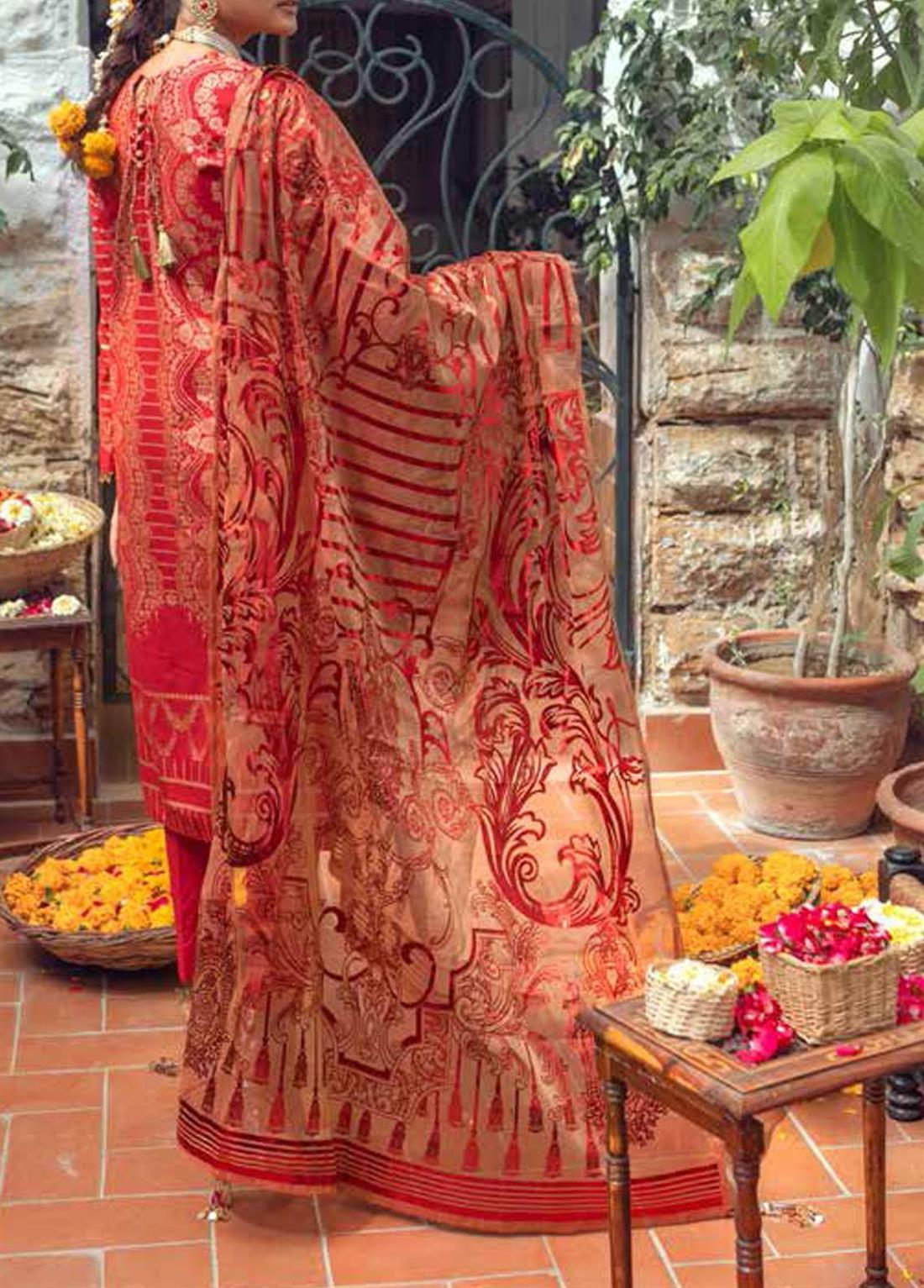 Red Organza Embroidered SALITEX 3 Piece Unstitched Suit