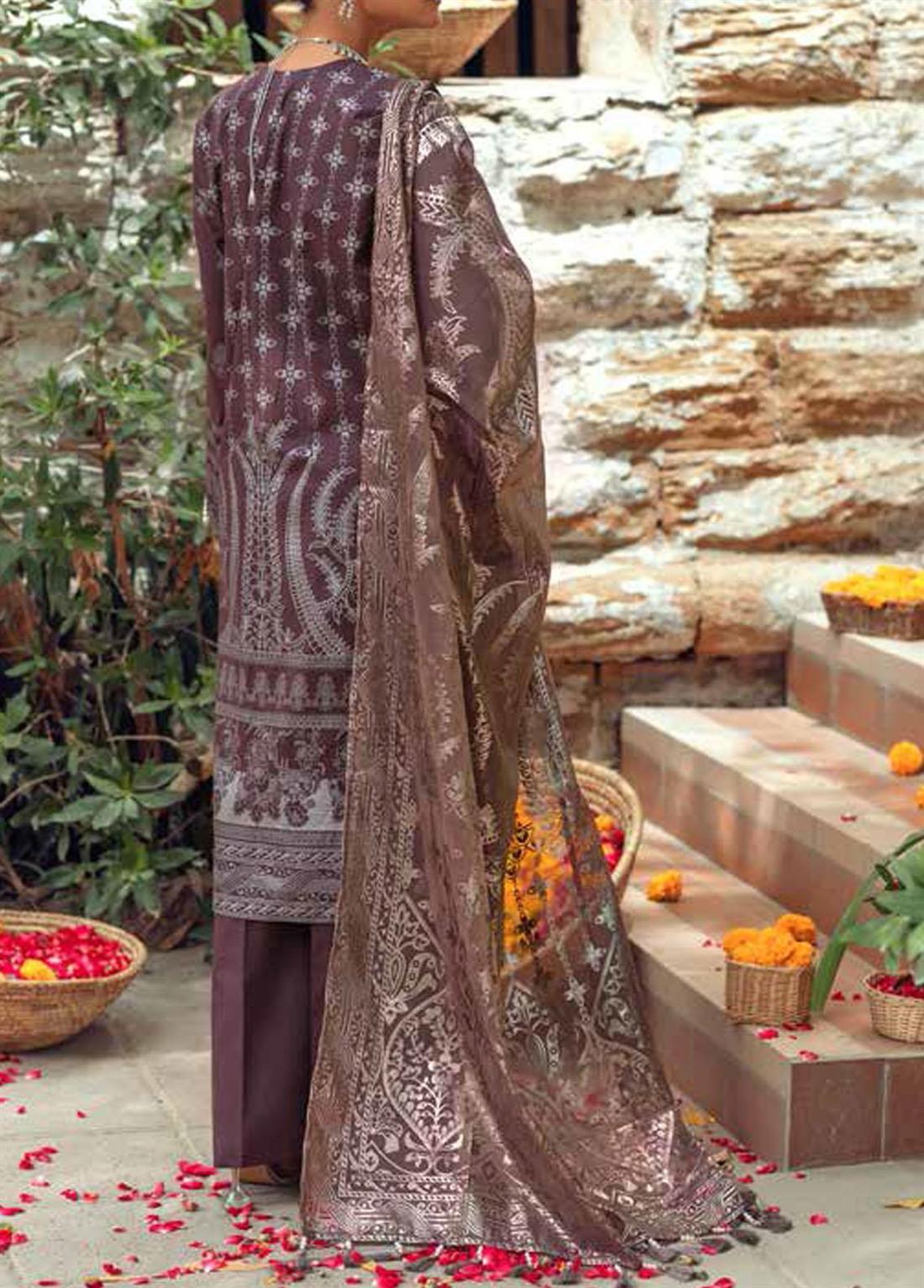 Purple & Brown Organza Embroidered SALITEX 3 Piece Unstitched Suit