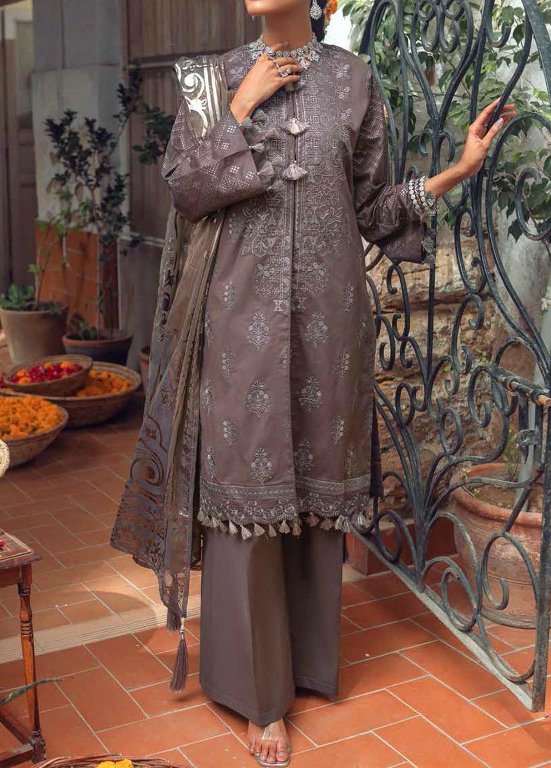 Grey Embroidered Organza SALITEX 3 Piece Unstitched Suit