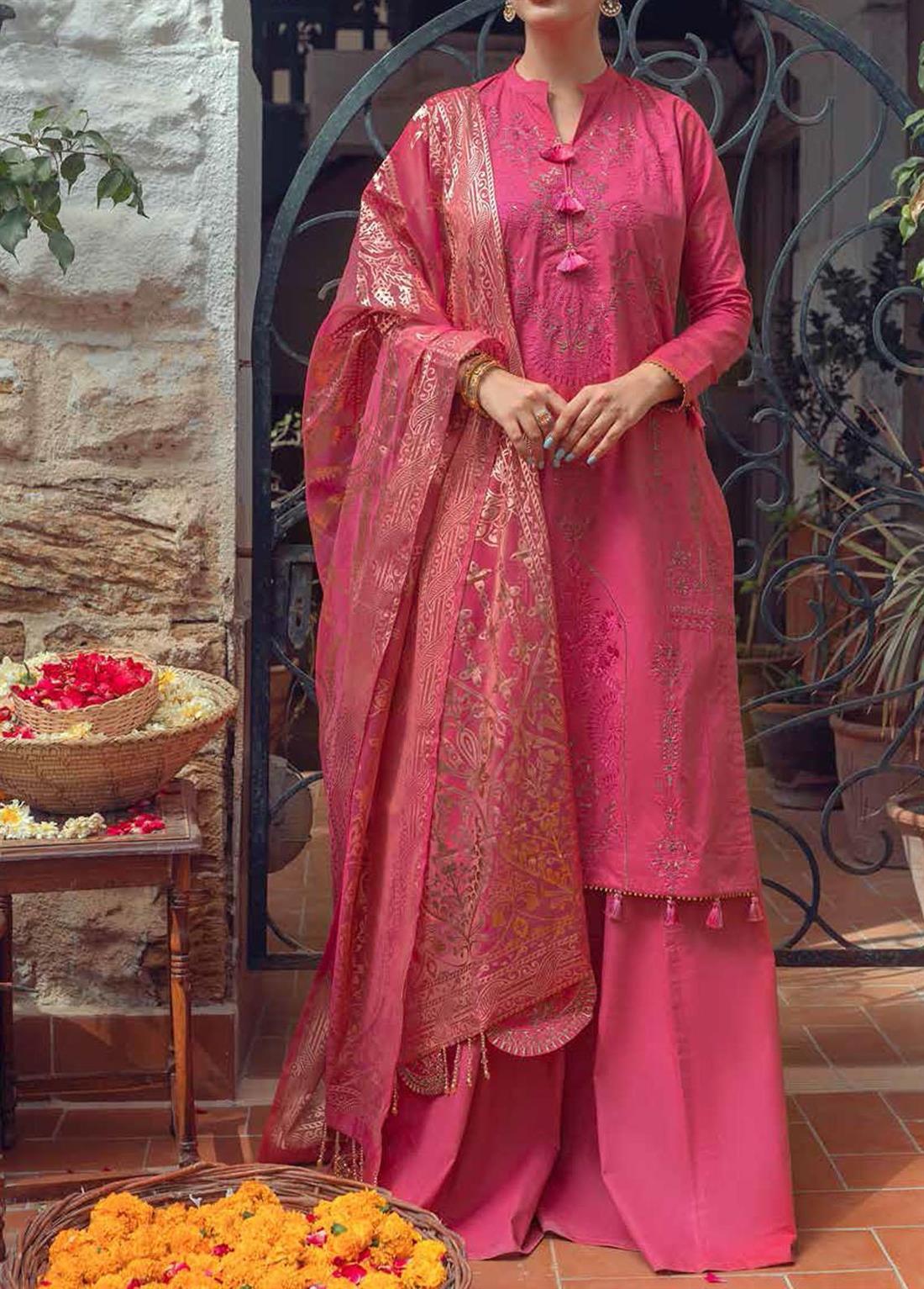 Pink Embroidered Organza SALITEX 3 Piece Unstitched Suit