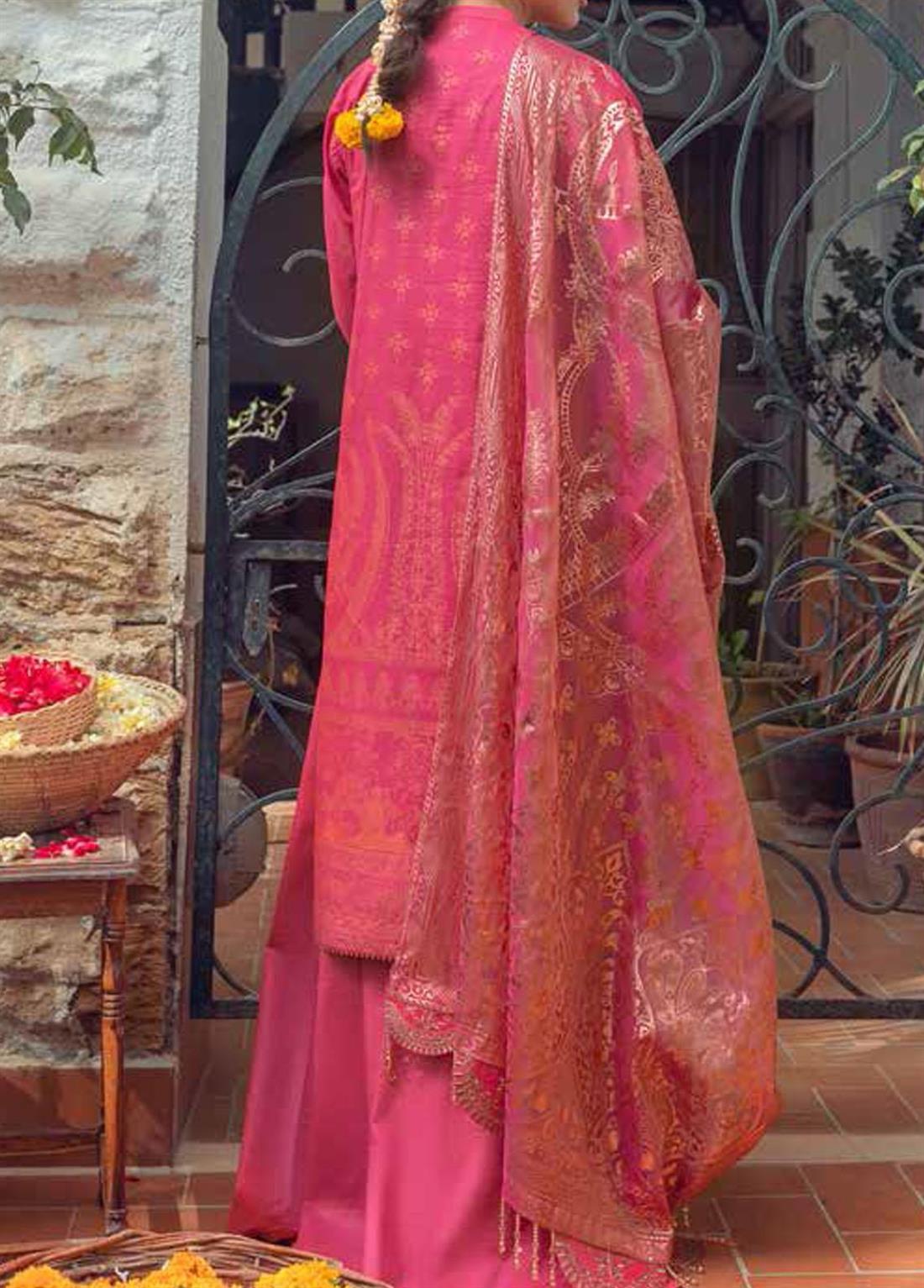 Pink Embroidered Organza SALITEX 3 Piece Unstitched Suit