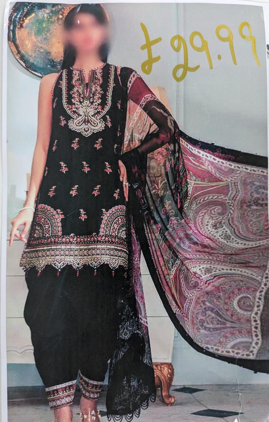 Navy & Multicolour Printed Chiffon Unstitched Suit