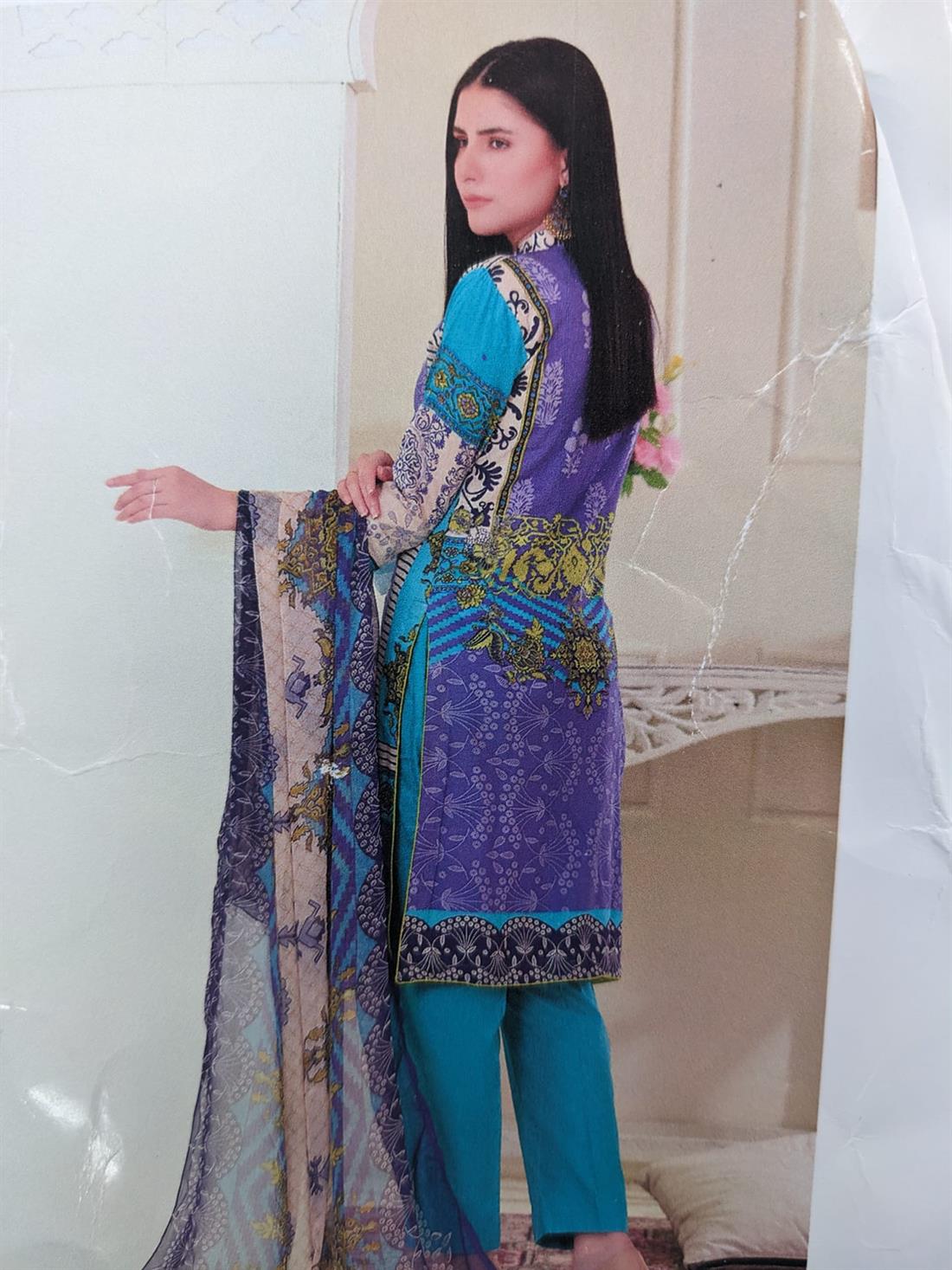 Blue & Purple Printed Chiffon Unstitched Suit